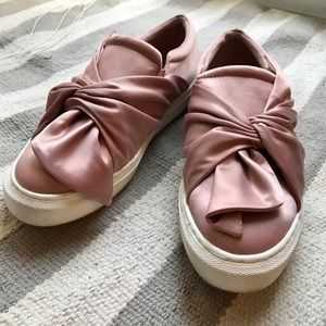 Mauve silk slip on shoes